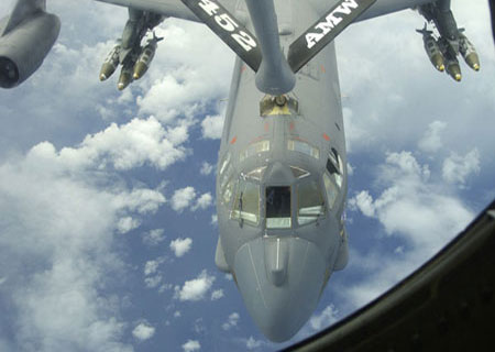 KC-135 Stratotanker Refueling a Boeing B-52H.  MSI Overhauls the KC-135 Refueling Nozzle, as well as the B-52 Engine Bypass Ducts